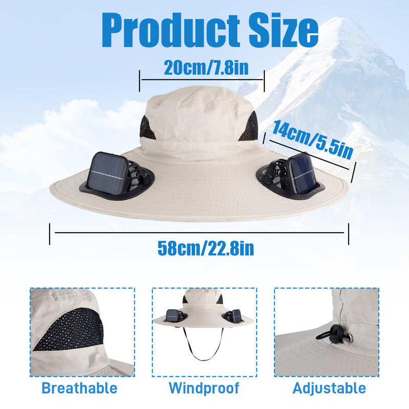 Chapeau solaire à ventilateur solaire, Kaki