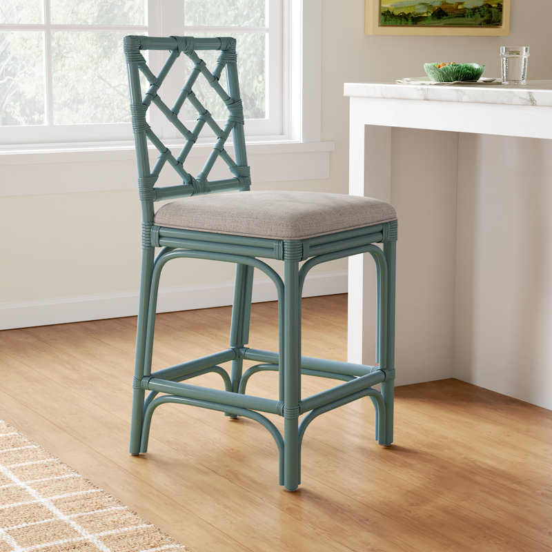 Fulton Woven Stool, Beige Seat / Seafoam Green Frame, Counter Stool (24" Seat Height)