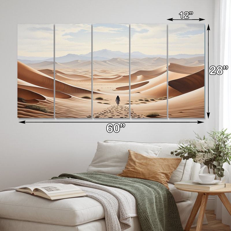 Dunes du Sahara beige I - art mural africain sur toile - 5 panneaux égaux