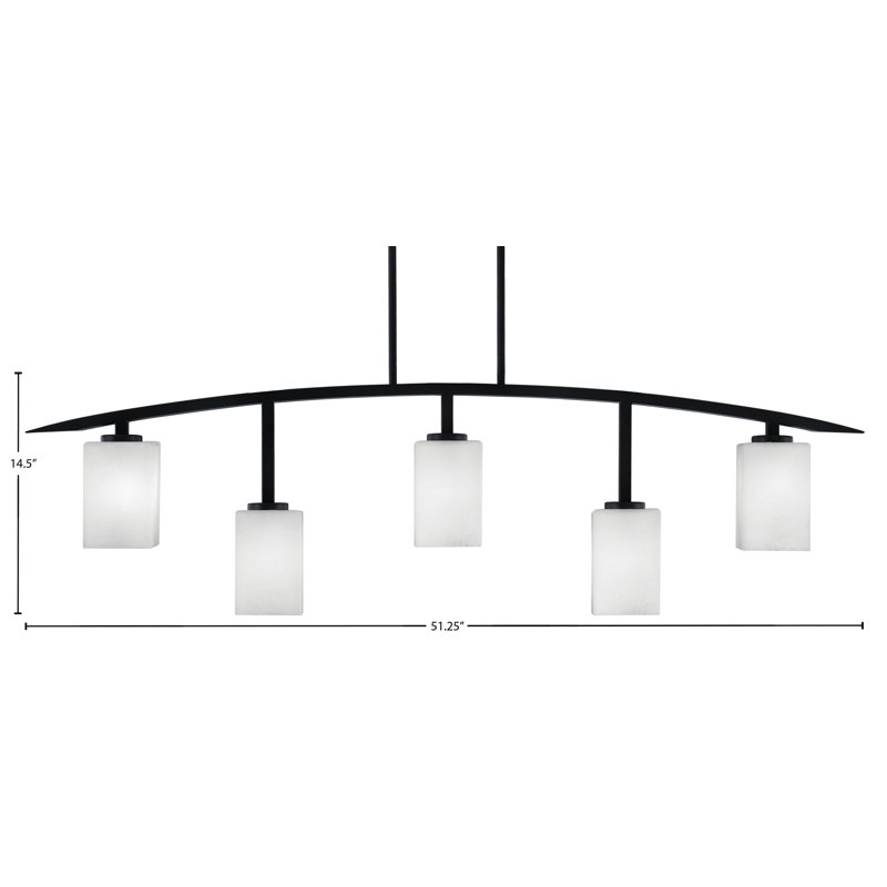 Barre d'éclairage 5 lumières kurve au fini noir mat avec verre carré en mousseline de 4 po