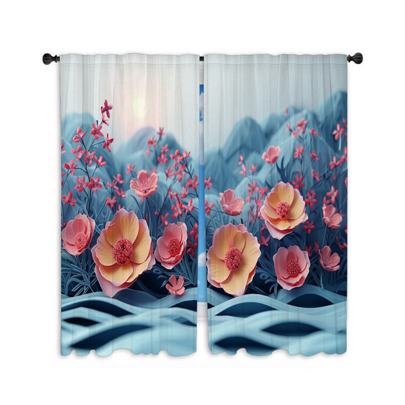 Rideaux de fenêtre à motif floral - 2 panneaux, L 56 po x L 80 po