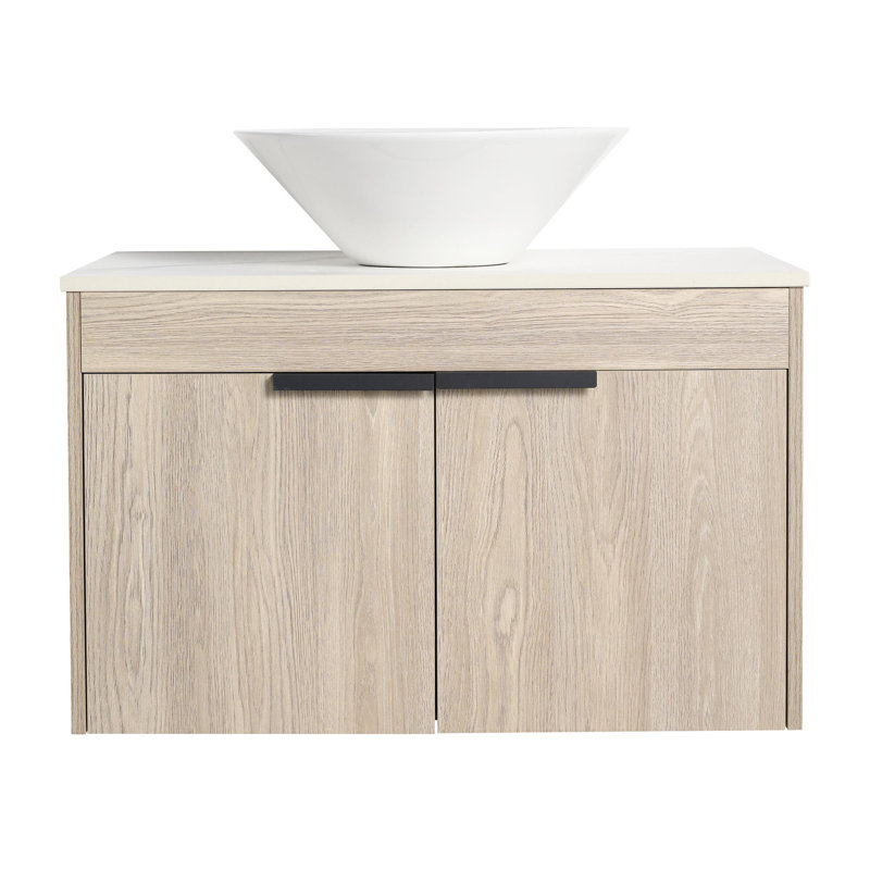 Meuble-lavabo mural de conception moderne avec lavabo en céramique et porte à fermeture en douceur, 29"