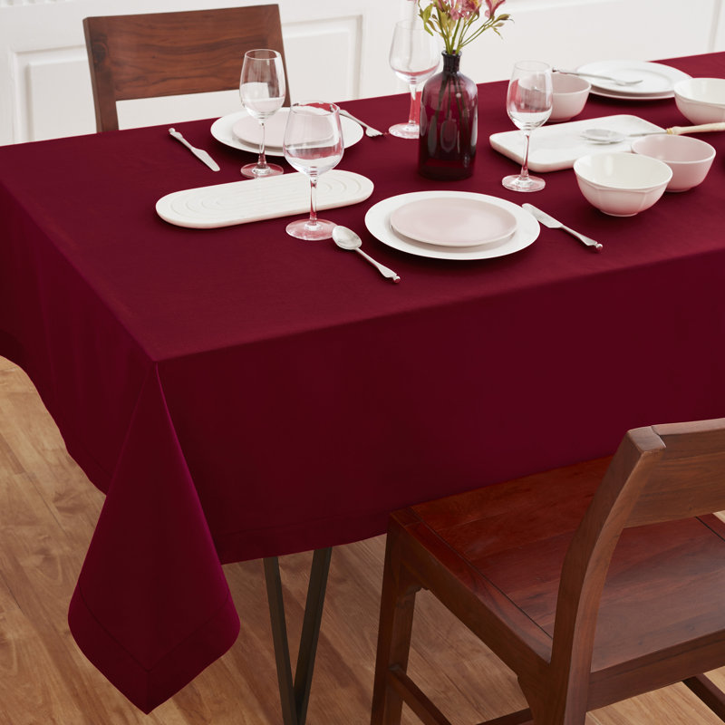 Dru Cotton Linen Plain Tablecloth, Red, 120" x 60"