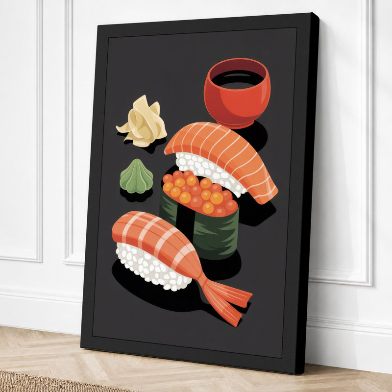 Sushi Arrangement Modern - Wrapped Canvas, 36x24 - 91.4 x 61.0 cm, Black Border