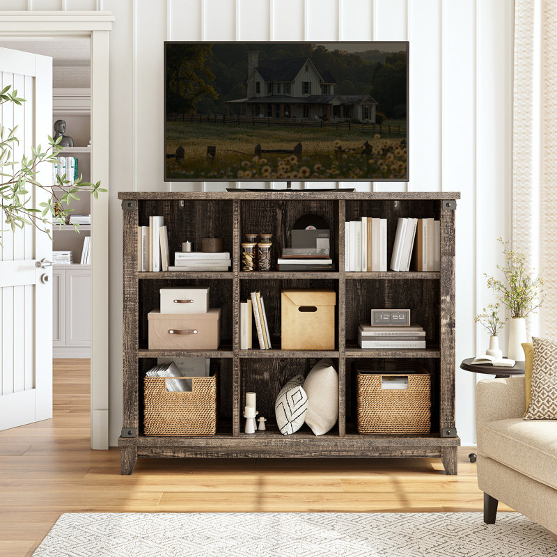 9-cube Bookcase, 3 Tier Shelf Cube Storage Organizer, Wood Cube Bookshelf With Anti-tip, Dark Oak