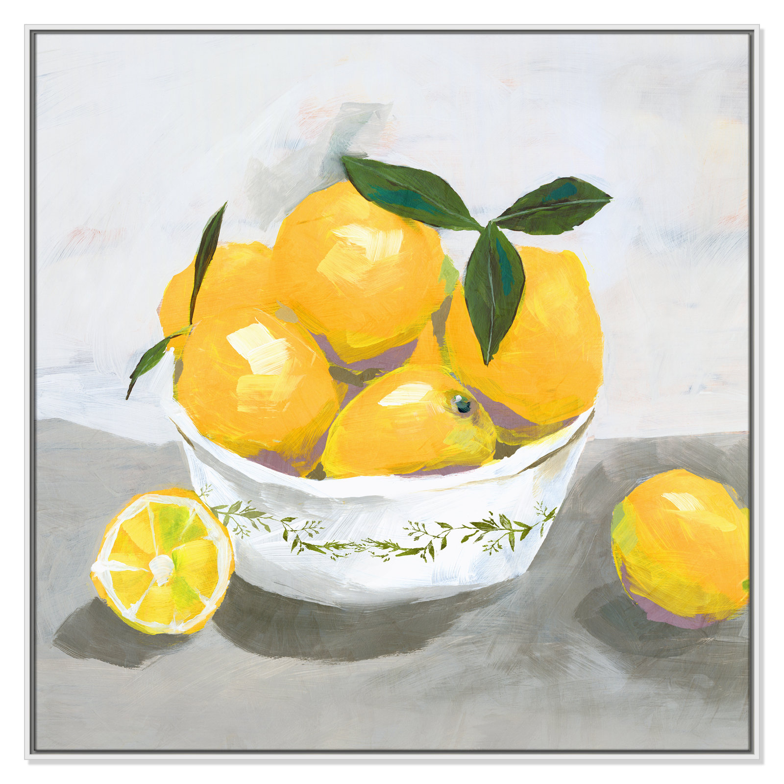 Hayons "Lemons" Painting by Isabelle Z, 46.5" H x 46.5" W x 2" D, White Framed Canvas