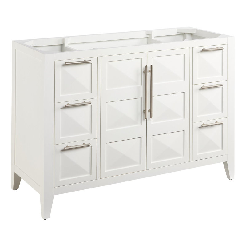 48" Holmesdale Vanity With Rectangular Undermount Sink, Bright White, Feathered White Quartz, 8" Widespread