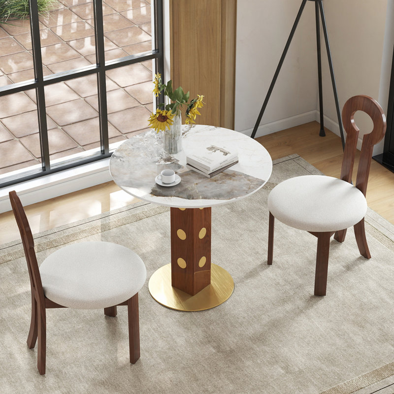Table de salle à manger moderne, Pierre frittée, Blanc / Brun