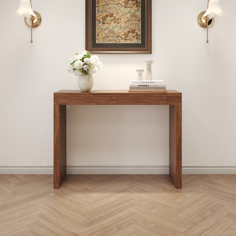 Elegant 50-Inch Natural Wood Grain Bar Table with 2 Drawers, Versatile for Home and Office Use, Dark Wood