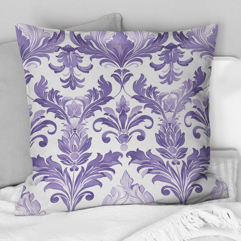 Lavande blanc damassé Bliss I - Coussin décoratif transitionnel, H 16 po x l 16 po
