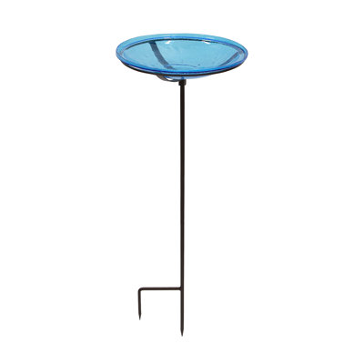Crackle Glass Birdbath Bowl with Stake, 14-in