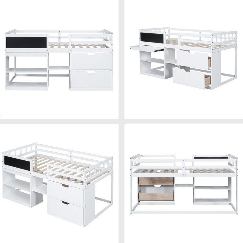 Guillerma Kids Twin Loft Bed with Drawers, White