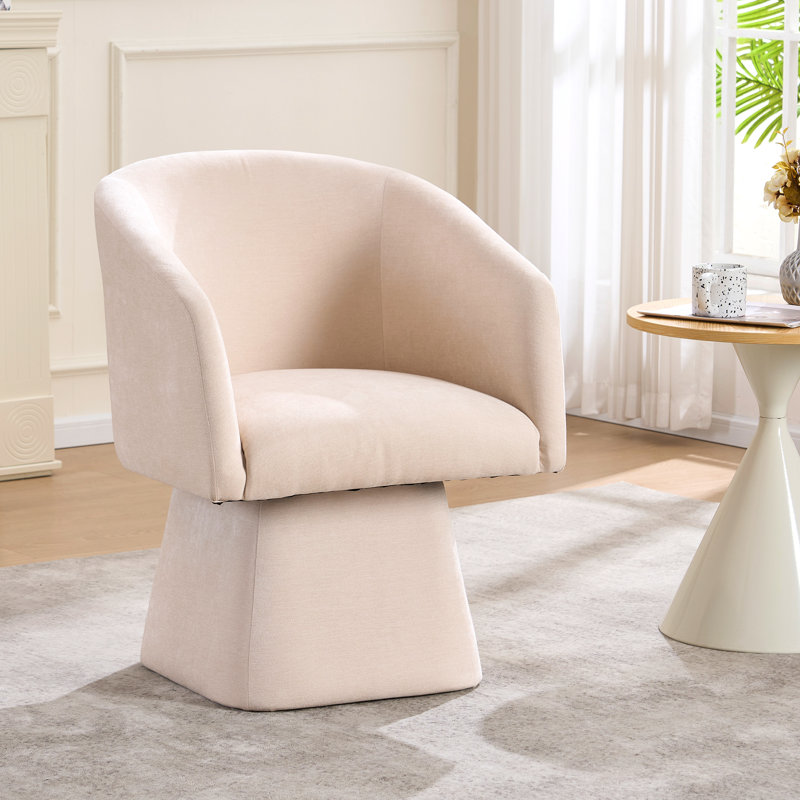 Modern Swivel Barrel Accent Chair with Plush Upholstery, Beige