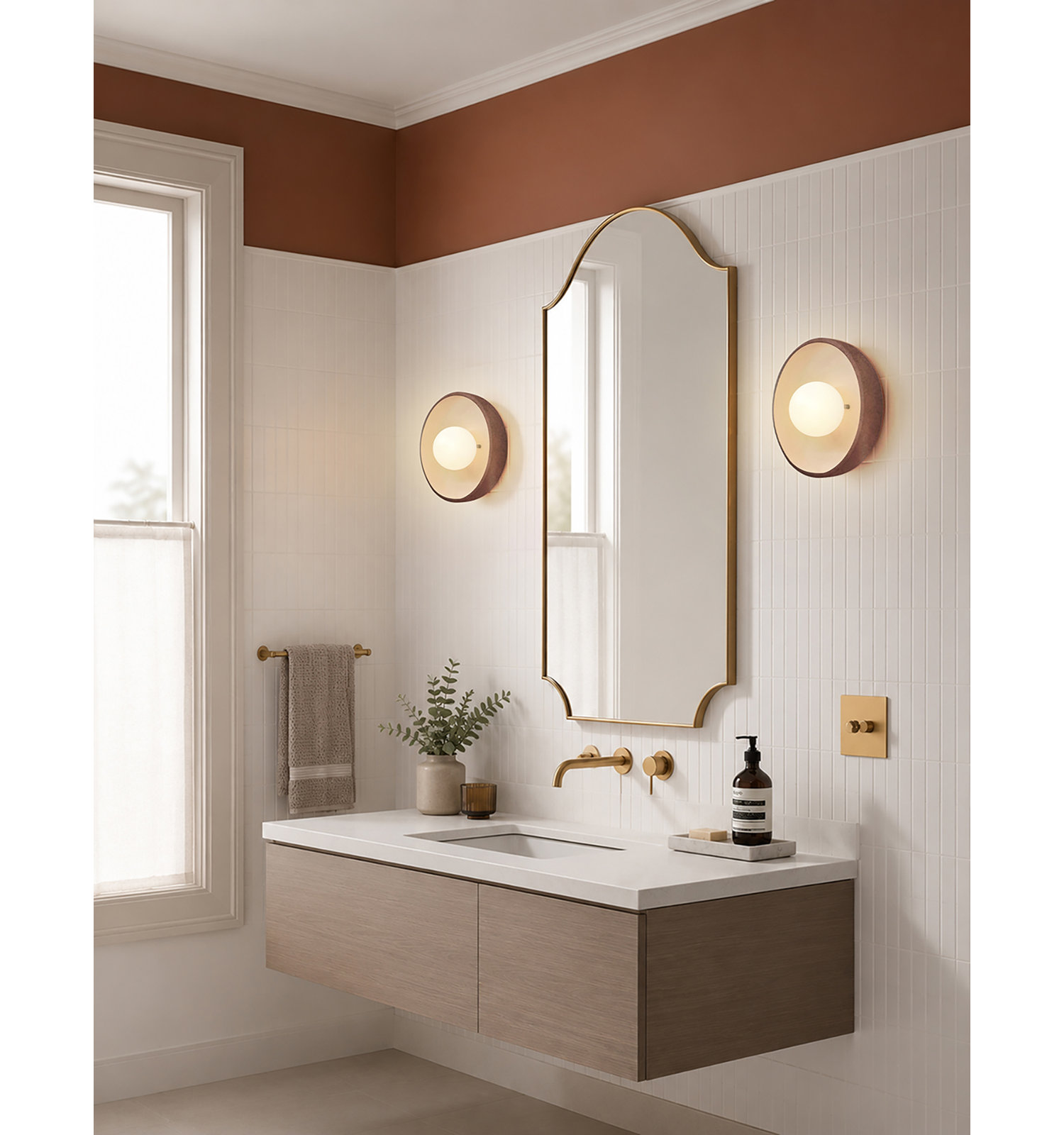 Single Light Ceramic Flush Mount Sconce, Antique Copper