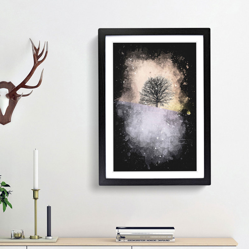 A Winter Tree at Sunset - Framed Print, 45cm H x 33cm W x 2cm D, Black Framed