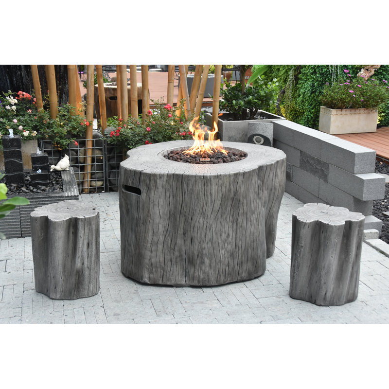 Gray Free-Standing Gas Fire Pit Table with Lava Rocks
