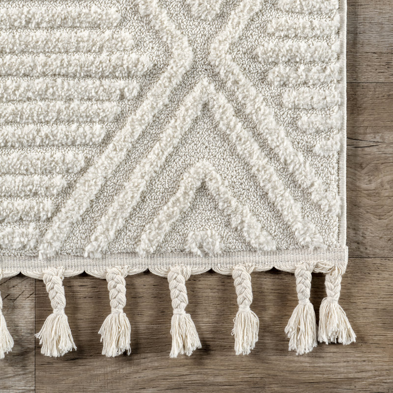 Jemier Textured Tile Ivory Area Rug, Runner 2' 6" x 6'