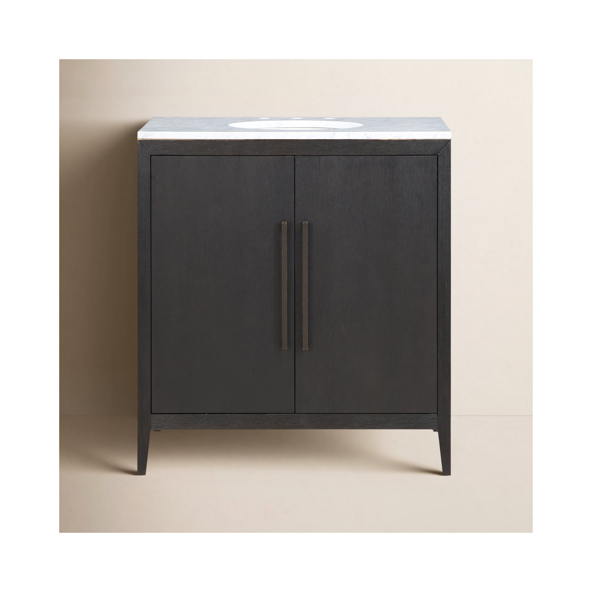 Alsup 30" Single Vanity with Quartz Top, Wire Brushed Dark Oak, Carrara Marble