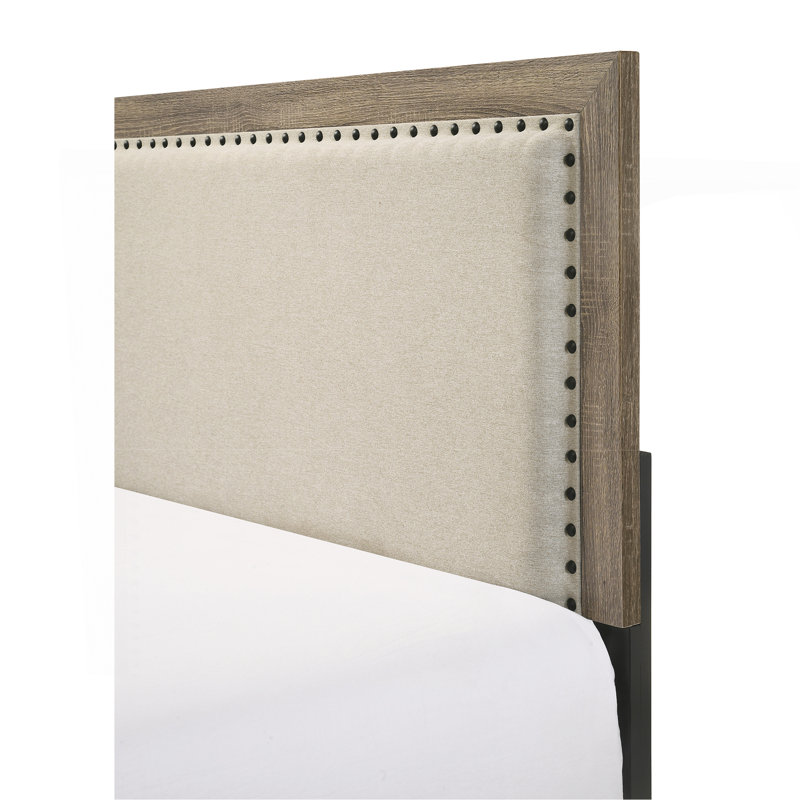 Mobilier de chambre à coucher en bois avec tête de lit capitonnée, Gris, Très grand lit