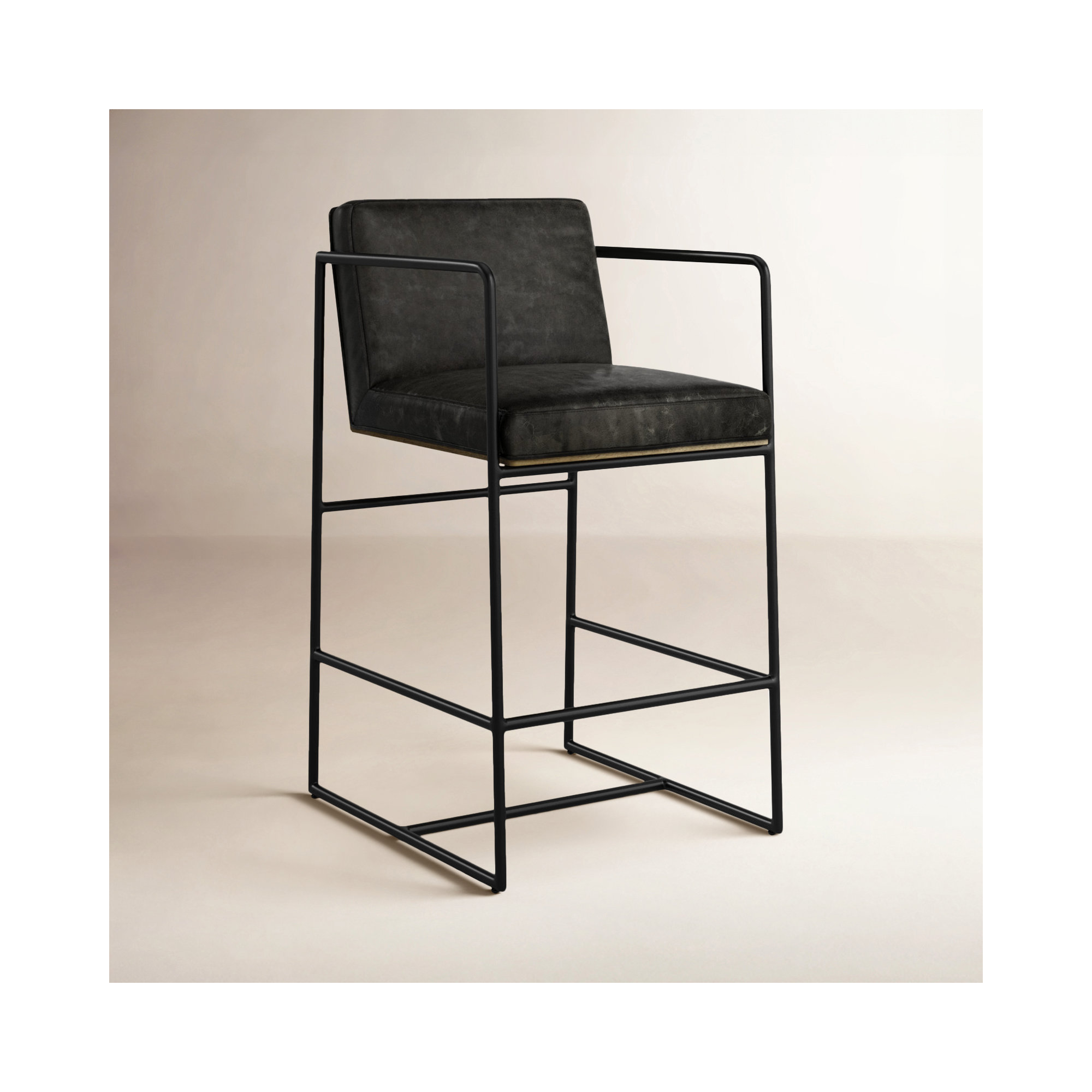 Sidney Genuine Leather Bar & Counter Stool, Dark Gray, Counter Stool (26” Seat Height)