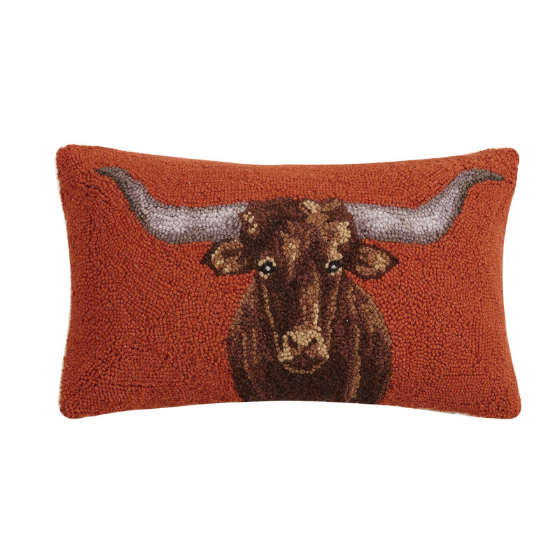 Longhorn Wool Hook Throw Pillow