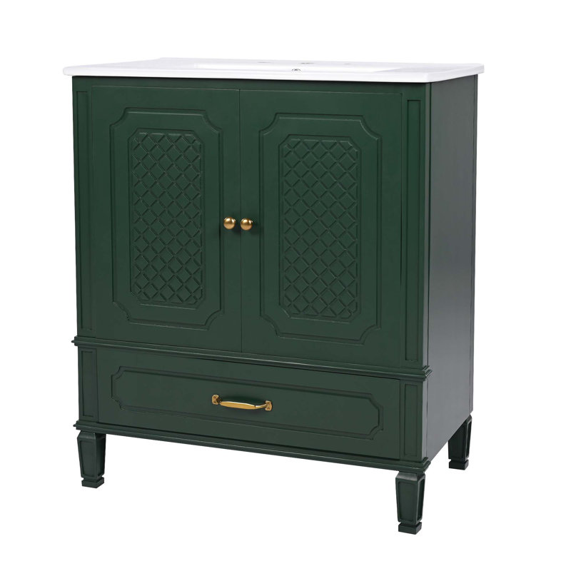 30" Bathroom Vanity With Sink Vintage Style, Multi-Functional Storage Space, Door Shelf, Soft-Closing Door, Dark Green