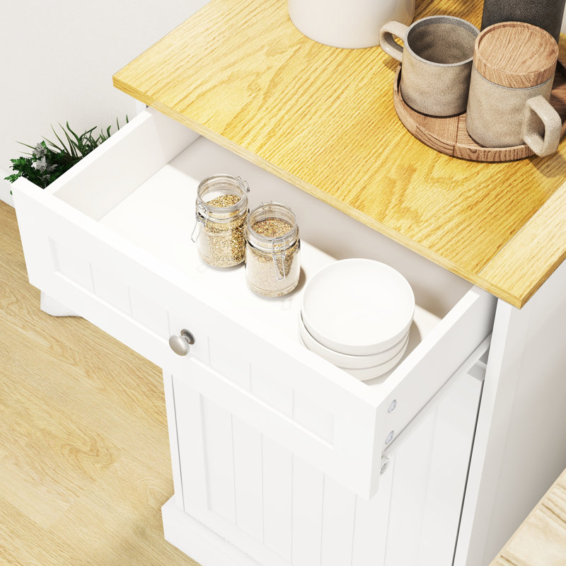 Armoire poubelle de cuisine blanche E1 inclinable avec un tiroir et un compartiment, idéale pour un îlot, bloque les odeurs, peut placer des plantes grasses sur le dessus, prolonge l'îlot de 10 gallons, cadres photo