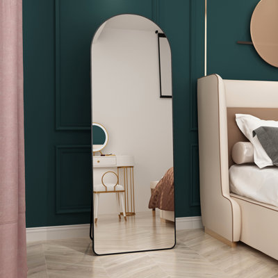 Arched Wall Mirror With Aluminum Alloy Metal Frame - 4Th Gen. Black 65"*23". For Bedroom, Bathroom, Living Room. Enhances Room Charm. Easy To Install Full Length Frame. 65"X23". Corridor. Visual