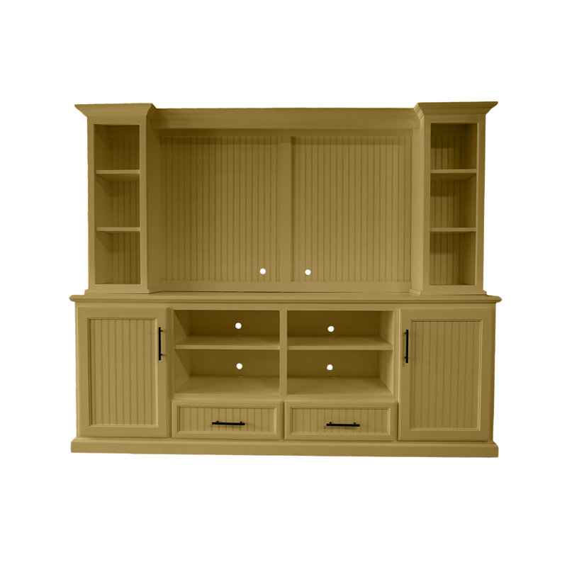 Crédence en bois massif deux pièces, Jaune Cupola, 76" H x 82.5" W x 12.75" D