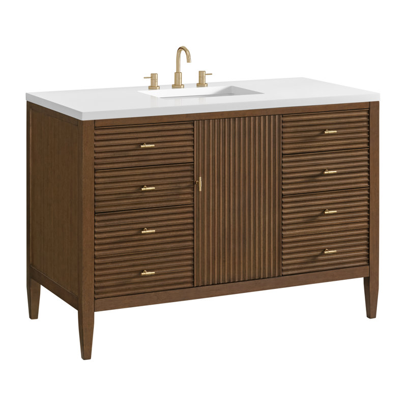 Myrrin 48'' W Single Vanity, White Zeus, Mid-Century Walnut, 8" Widespread