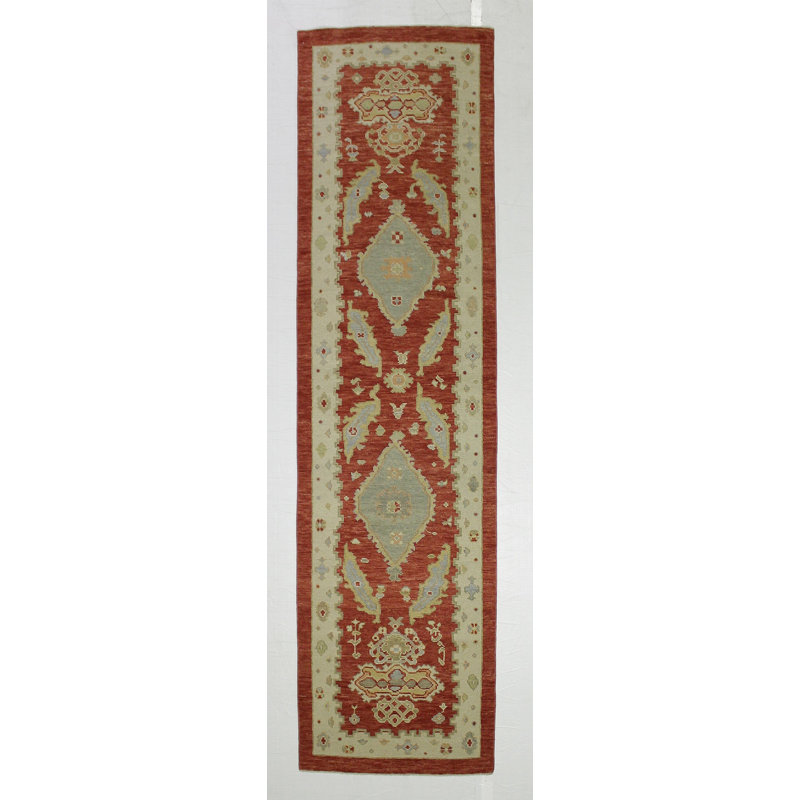 Tapis de couloir unique en laine noué à la main 3 po x 11 pi 3 po de couleur rouge / or Ushak