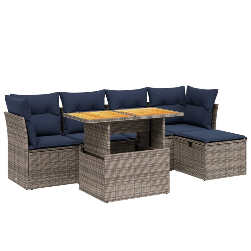  Ensemble de canapé de patio 6 pièces avec coussins en rotin de polyester, Gris, Bleu