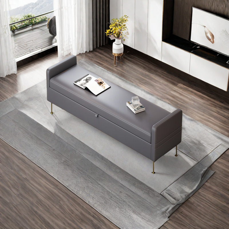 Temeshia Upholstered Bench with Flip Top, 21.25" H x 39.37" W x 17.71" D, Dark Gray