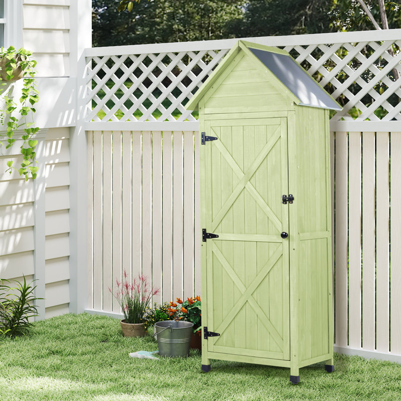  FTCBNet Sold Wood Outdoor Storage Shed,Tall Vertical Garden Tool Cabinet with Waterproof Metal Roof & Adjustable Feet, Perfect for Yard, Patio, Lawn & Deck (22" x 26" x 67")