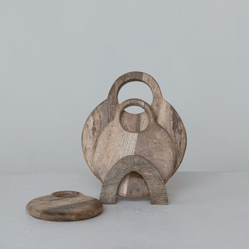 3-Piece Round Mango Wood Cutting Boards In Various Sizes With Stand
