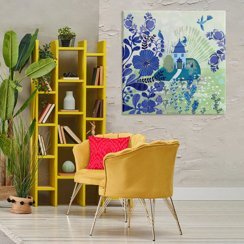 Toile de jardin bleue fantaisiste, design par Kay Widdowson, H 36 po x l 36 po