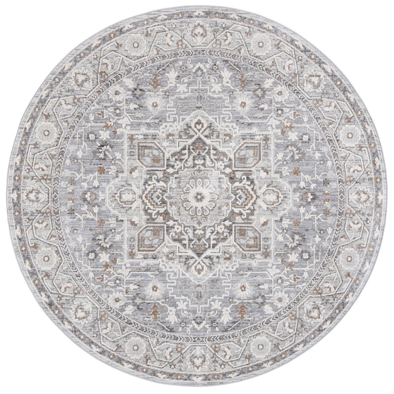 Tapis oriental en polyester 1272 Clover, Rond 6 pi 7 po, Gray