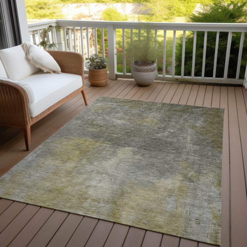Gray and Yellow Abstract Indoor Outdoor Area Rug 3' x 5'