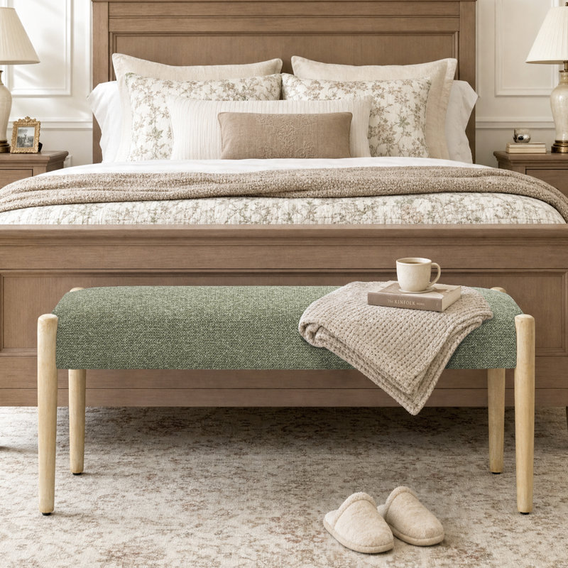 42'' W Modern Upholstered chenille Bench, Green/Light Brown
