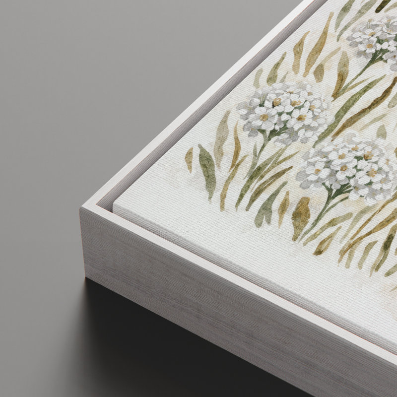 «Neutral Botanical Wildflower Meadow Soft Earth Tone Illustration», reproduction d'art encadrée, H 16 po x l 24 po, Blanc