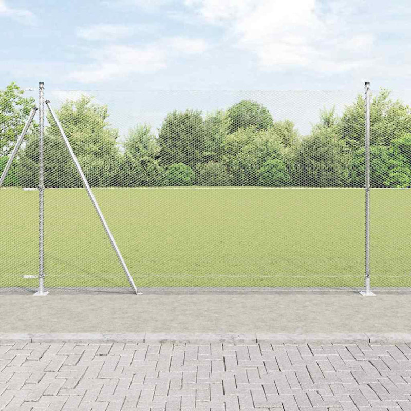 Vidaxl Fence With Posts PVC-Coated Steel, 150cm H x 2500cm W x 3.2cm D, Silver