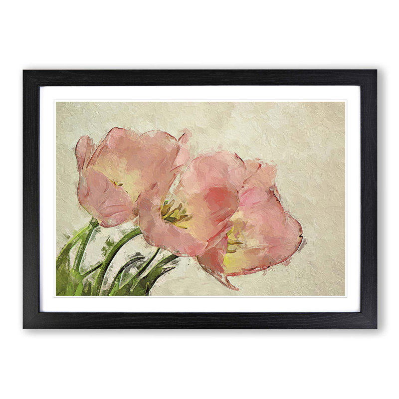 Pink Tulip Art in Abstract - Picture Frame Painting Print, Black Framed, 27cm H x 36cm W x 2cm D