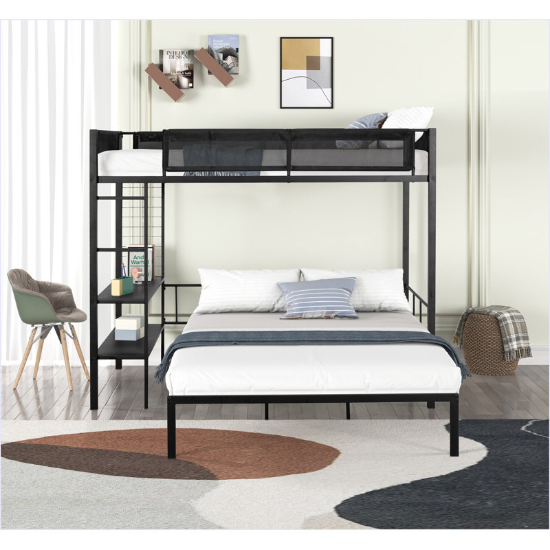 Metal Twin Over Full Bunk With Shelves & Grid Panel