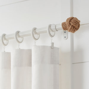 Mode Coastal Collection 1 1/8 in Diameter Curtain Rod Set with Coastal Jute Finials and Steel Wall Mounted Adjustable, Weathered White