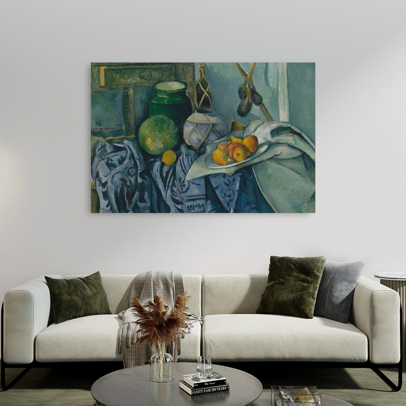 Still Life With Ginger Jar And Eggplant, 1890 Abstract Contemporary Fruit Wall Art Print by Paul Cezanne - Wrapped Canvas Print