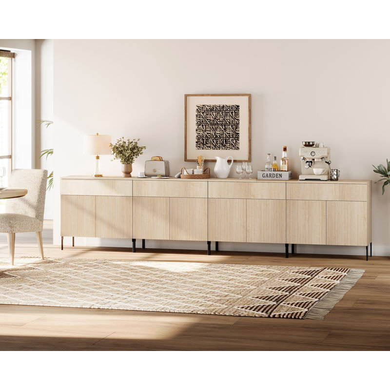 Buffet en bois rosé de 126 po Union avec portes et tiroirs, armoire de rangement moderne large 4-en-1 pour cuisine, salle à manger