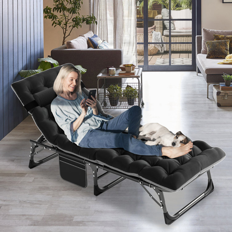 Adjustable 4-Position Adults Reclining Folding Chaise with Pillow, Fol