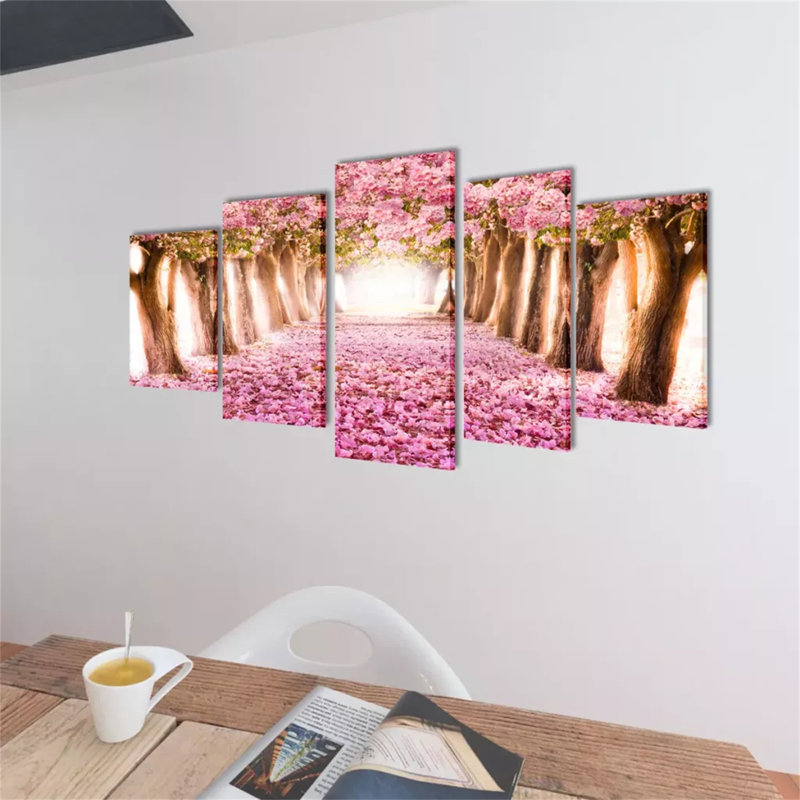 Cherry Blossoms - 5 Piece No Frame Print on Canvas, 50cm H x 100cm W