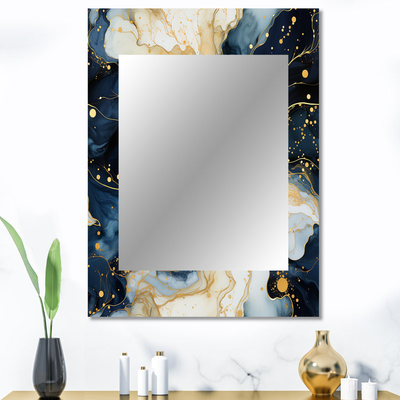 Motif de marbre céleste or et bleu - miroir mural décoratif en marbre, miroir abstrait, impression d'art en métal