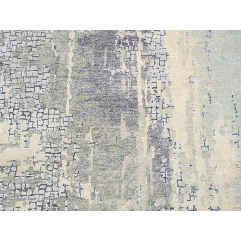 Tapis de couloir oriental gris en laine et en soie noué à la main 4 pi x 12 pi 95D12870CEF04502AFF7D3D6B08012FE